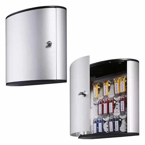 Durable Aluminium Key Safe Box 18, Wall Mounted Silver Key Holder Cabinet with Turn Lock and 6 Key Clip Tags