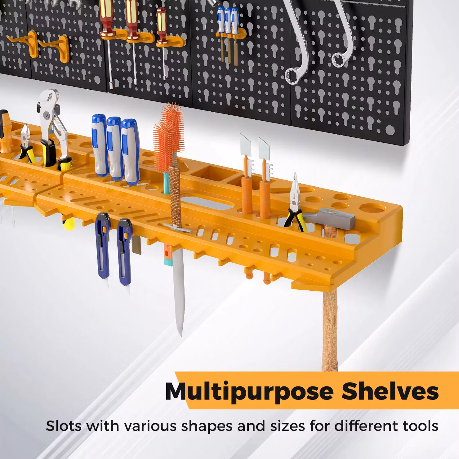 Gymax Wall Mounted Garage Tool and DIY Storage System in Yellow with 50 Hooks – 4