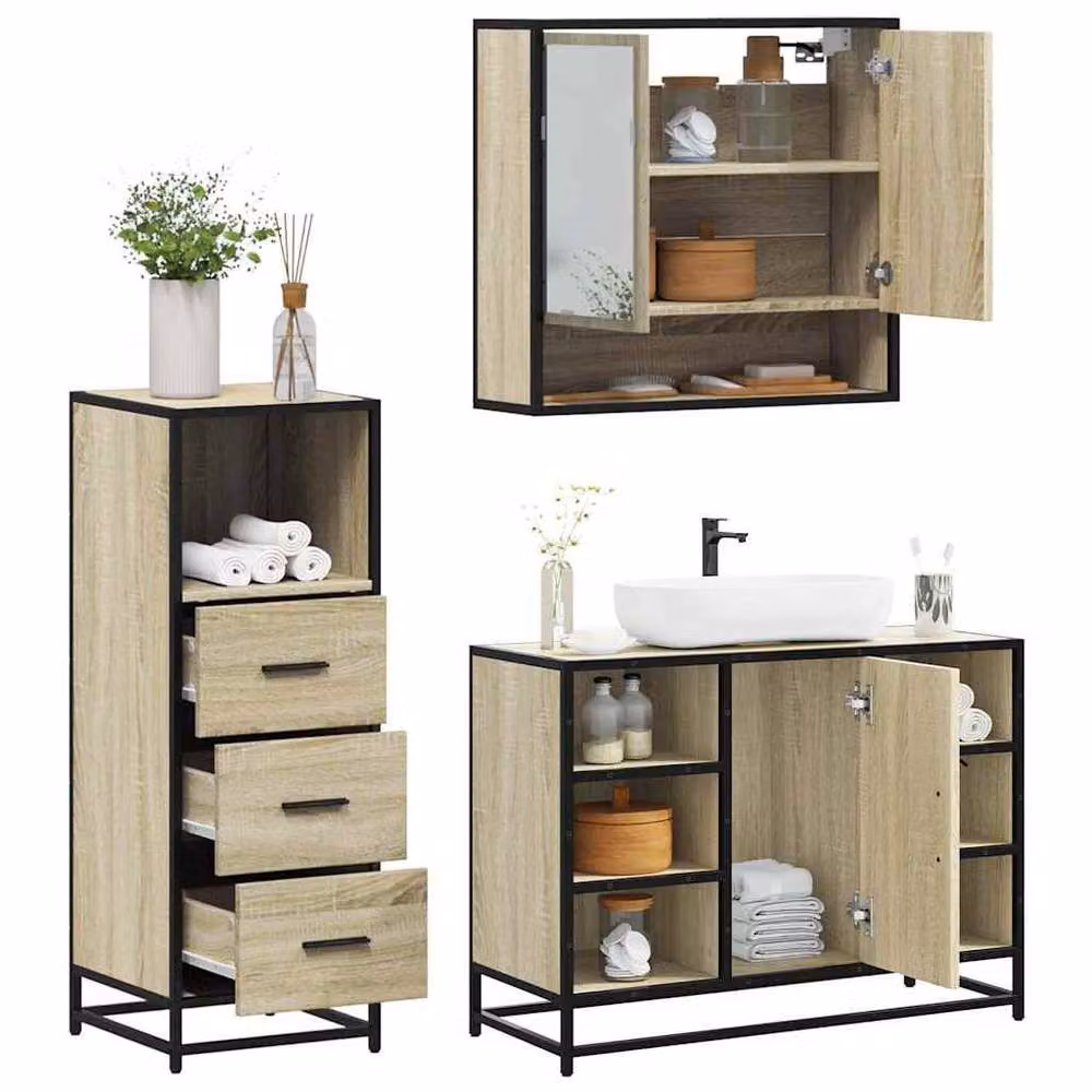Berkfield Home 3 Piece Bathroom Furniture Set in Beige Sonoma Oak – 2