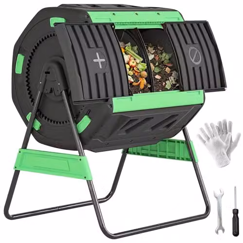 Outsunny Dual Chamber 200L Garden Compost Bin Green and Black BPA Free Outdoor Tumbler – 1