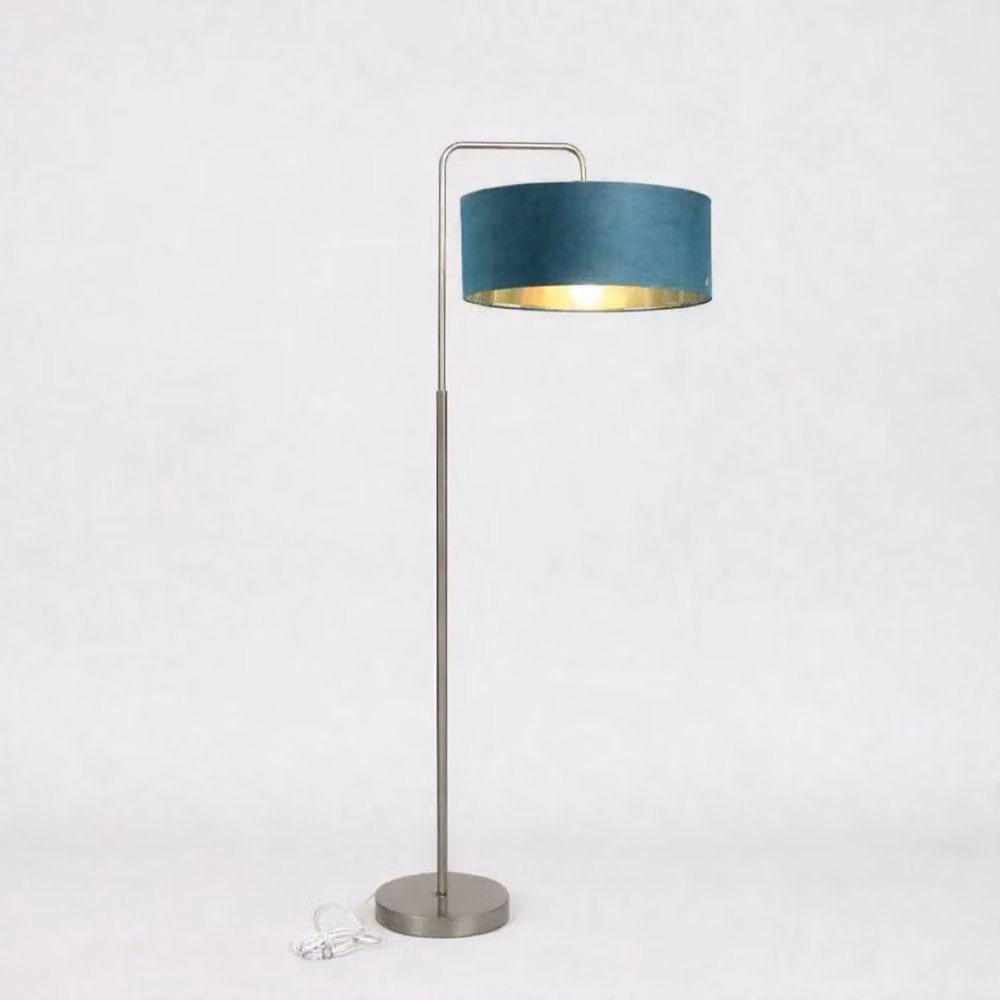 CGC Lighting Kyra Angled Floor Lamp in Silver with 45 cm Teal Velvet Lampshade – 2
