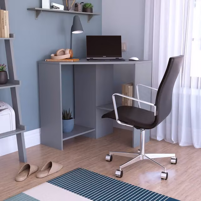 Vida Designs Hetton Modern Corner Computer Desk in Grey