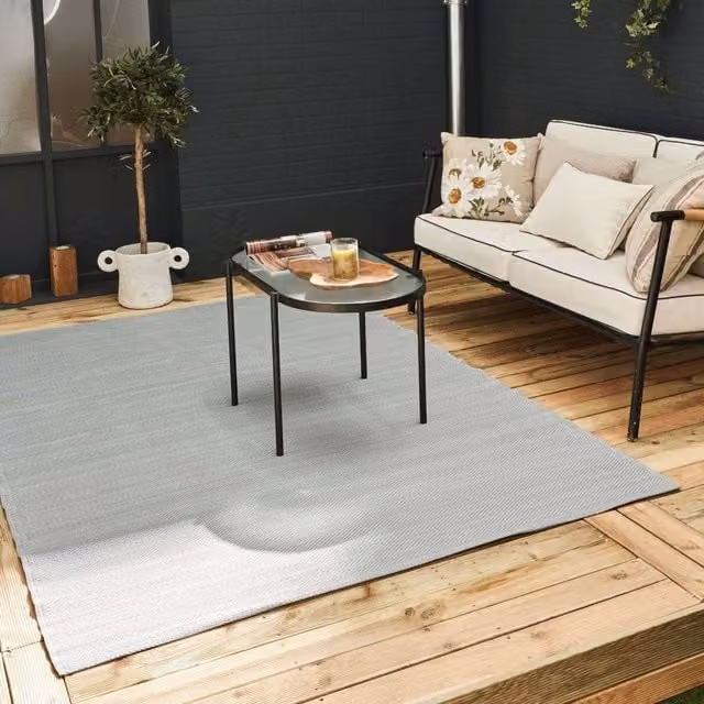 THE RUGS Reversible Weatherproof Outdoor Garden Patio Rug Solid Urban 1000 in Grey, W/D: 90 x 150 cm