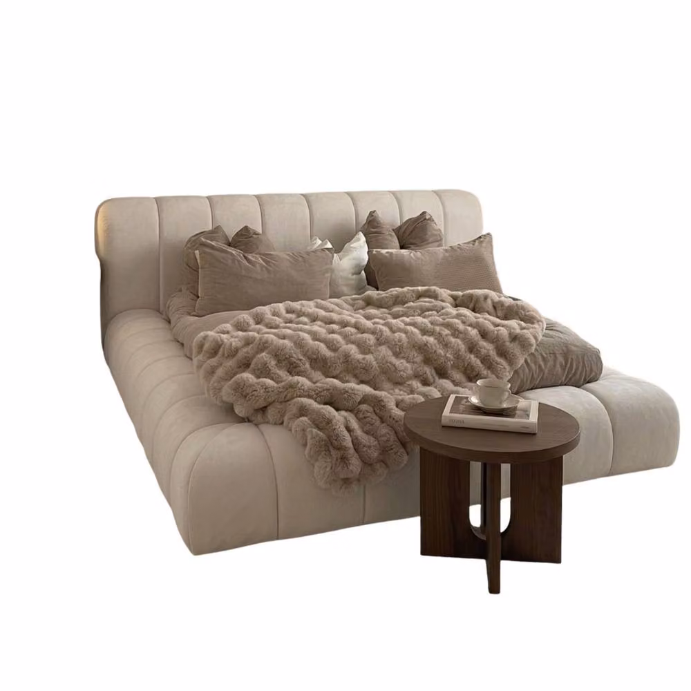 Stratus Interiors Cloud Bubble Low Platform Bed with Upholstered Frame in Brown and Beige, Size: 180 x 200 cm – 2