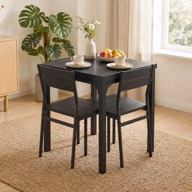FORGEVIO Modern Compact Dining Set with Square Table and 2 Chairs in Matt Black – 1
