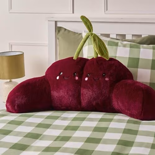 OHS Cherry Character Cuddle Cushion in Red, Soft Teddy Fleece Reading Pillow with Hollow Fibre Filling, W/D/H: 70 x 70 x 45 cm – 1
