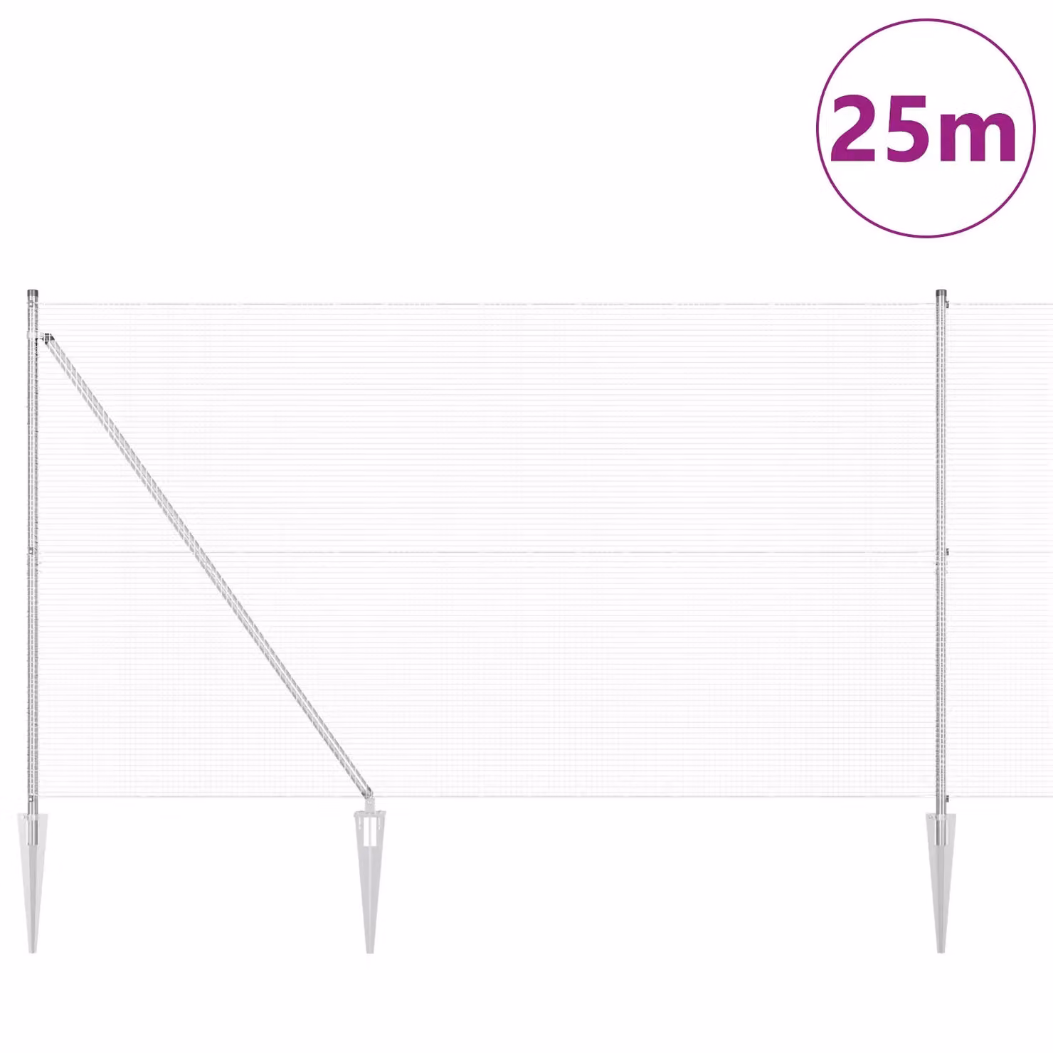 Berkfield Home Welded Wire Fence with 13 Spike Posts, Galvanised Steel, Silver, 1.6 x 25 m – 2