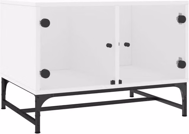 Berkfield Home Modern White Coffee Table with Glass Doors W/D/H: 68.5 x 50 x 50 cm