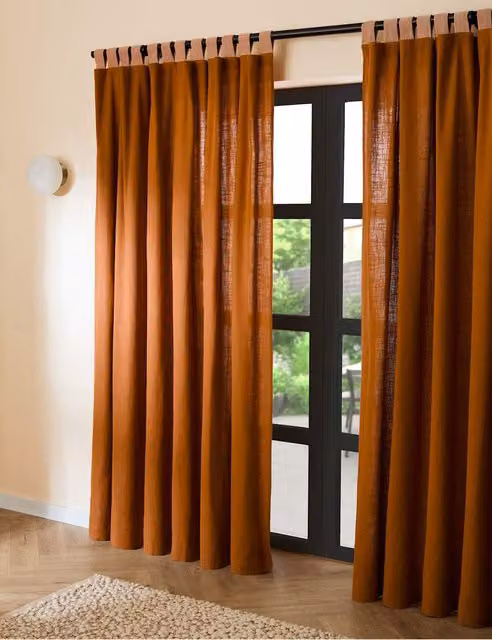 MADE Brown Pure Cotton Hadlo Curtains with Velvet Loops