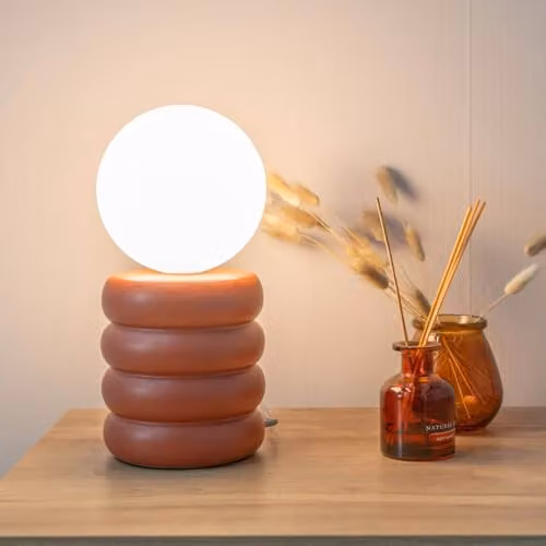 ValueLights Modern Rust Ceramic Table Lamp with White Glass Sphere Shade – 2
