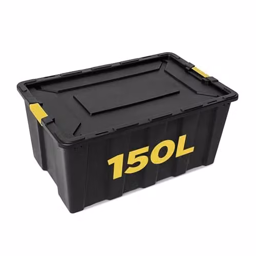 NOVECRAFTO Heavy Duty Plastic Storage Box with Lid and Handles, Black and Yellow, W/D/H: 58.0 x 42.0 x 58.0 cm – 1