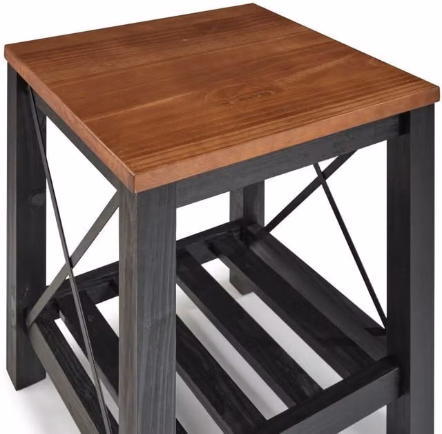 FORGEVIO Black Painted Pine Wooden Side Table with Storage Shelf, W: 60.0 cm, D: 50.0 cm