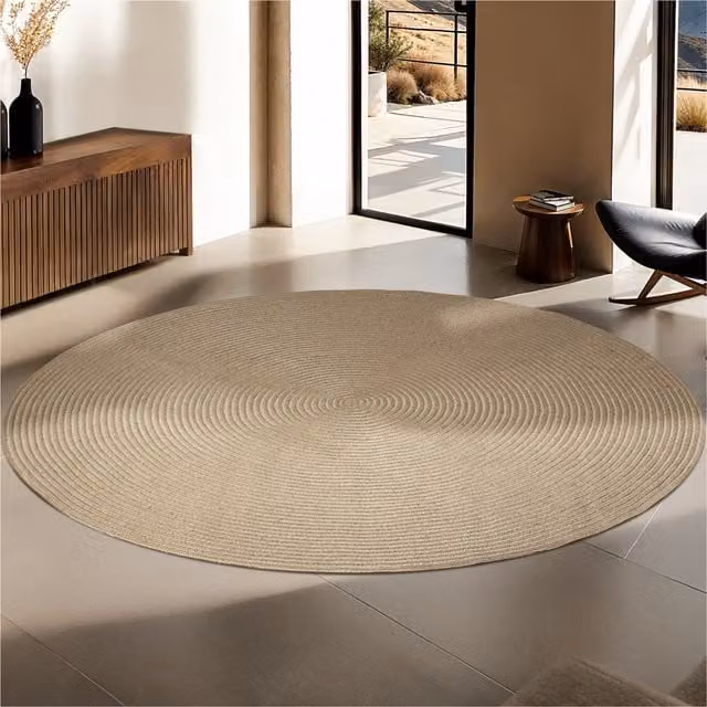 Tectake Round Braided Boho Style Jute and Polyester Blend Rug in Brown and Beige, Diameter: 160 cm