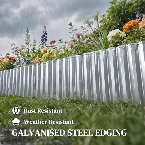 Outsunny Silver Galvanised Steel Metal Garden Edging Border – 3