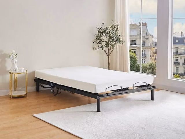 Vente-unique Electric Adjustable Double Bed with OKIN Motor and 5 Adjustment Levels in Black, W/D/H: 140 x 200 cm