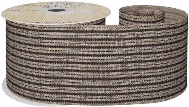 KDMD Natural and Black Striped Fabric Ribbon, Width: 6.3 cm, Length: 9 m – 1