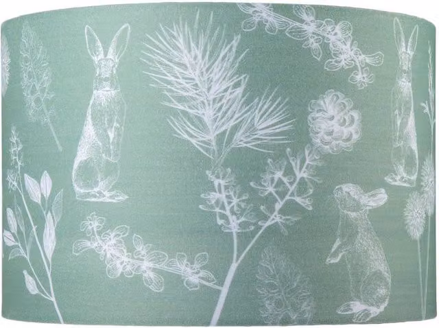 Happy Homewares Woodland Theme Sage Olive Green Fabric Lampshade with Hares and Thistle Decor, Diameter: 30 cm – 1