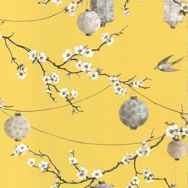 Arthouse Opera Chinese Garden Floral Lantern Wallpaper in Yellow