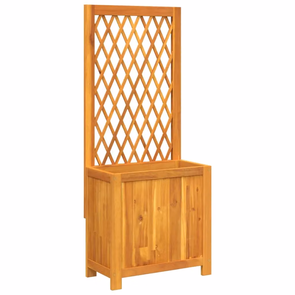 Berkfield Home Acacia Wood Planter with Trellis in Brown, W/D/H: 55 x 29.5 x 132 cm – 2
