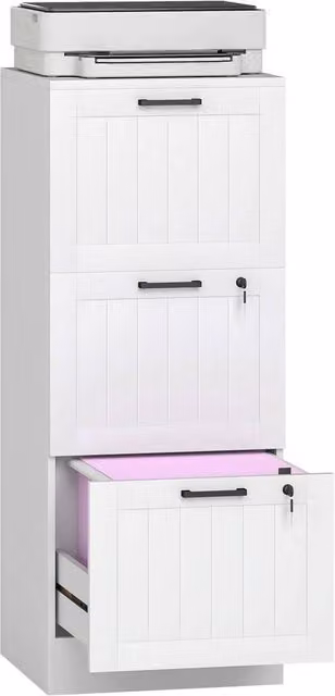 NESTLUNE 3 Drawer File Cabinet with Lock in White – 1