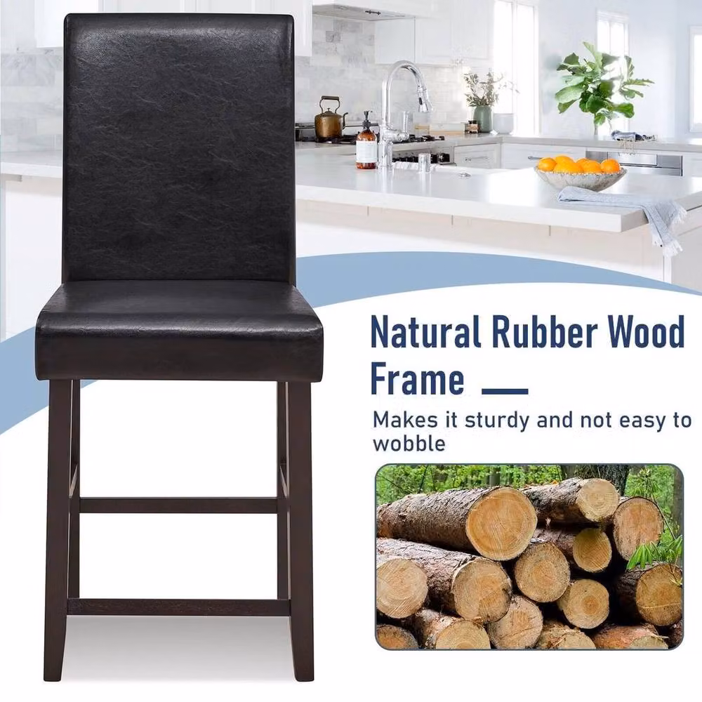 NESTLUNE 2-Pack PU Upholstered Bar Stools in Black with Rubberwood Legs – 5