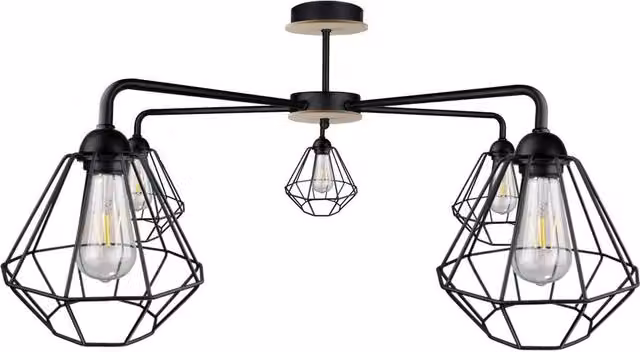 Netlighting Foskal Semi Flush Ceiling Light in Black and Wood, 70cm, 5x E27