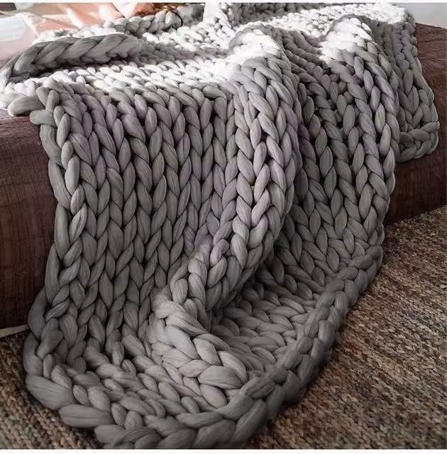H&O Direct Grey Knitted Cotton Throw Blanket, W: 80 cm x L: 100 cm