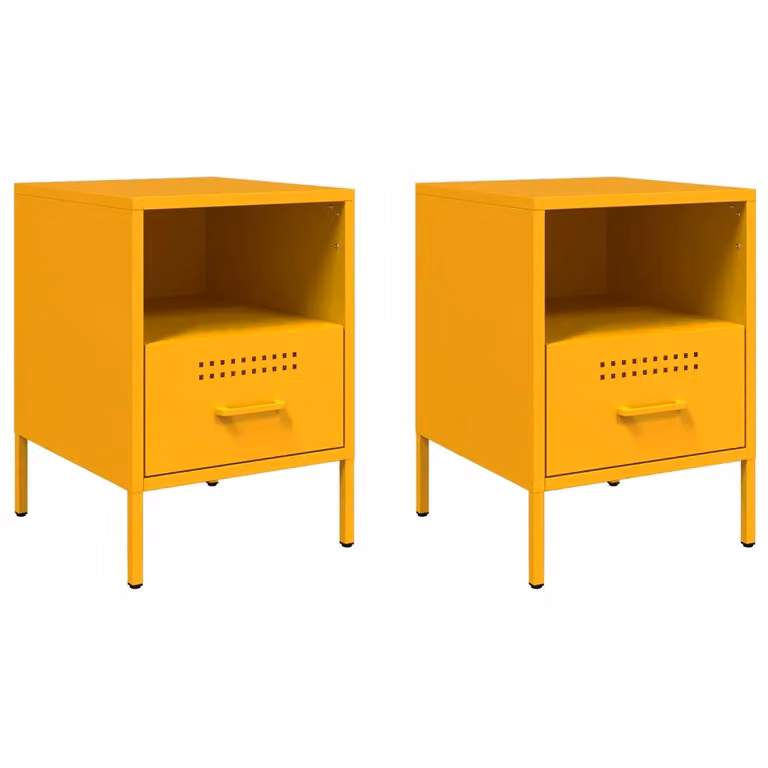Berkfield Home Set of 2 Mustard Yellow Metal Bedside Cabinets, W/D/H: 36 x 39 x 50.5 cm