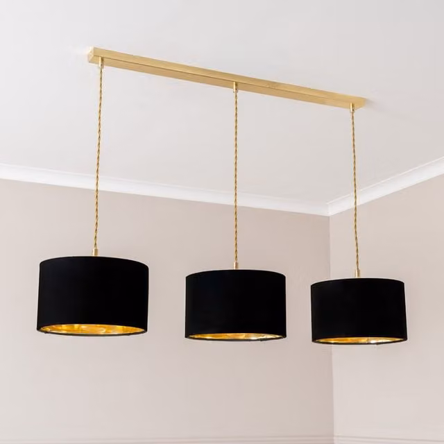 ValueLights Reni 3 Drop Bar Metallic Shade Pendant Ceiling Light in Brushed Gold and Black