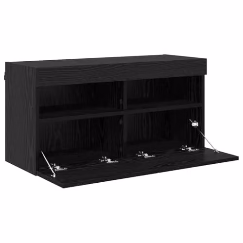 vidaXL Modern Wall-Mounted TV Cabinet in Black with Integrated Lighting and Internal Shelves, W/D/H: 80 x 40 x 40 cm – 4