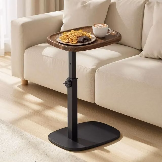 FORGEVIO C-Shaped Sofa Side Table, Brown, W/D/H: 30 x 40 x 69 cm