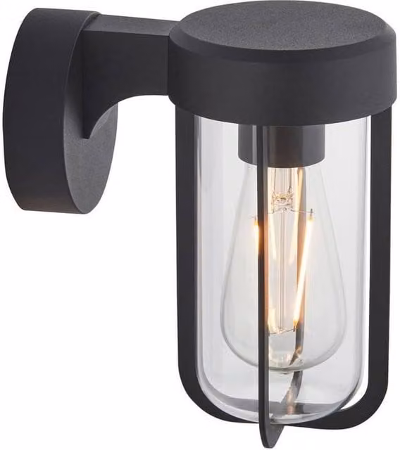 Netlighting Lucca Modern Outdoor Wall Lamp in Black and Transparent Glass with E27 Fitting