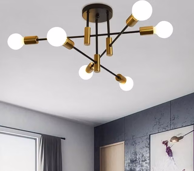Garwarm Mid Century Industrial 6 Light Sputnik Ceiling Chandelier in Gold/Brass – 1