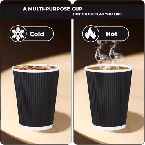 ECONX 500 x 8oz Disposable Triple Wall Ripple Paper Coffee Cups in Black – 4
