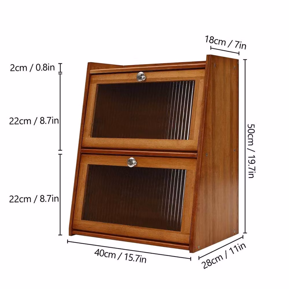 Kelvenix 3-Tier Brown Wood Storage Cabinet with Glass Doors W/D/H: 40 x 28 x 50 cm – 2
