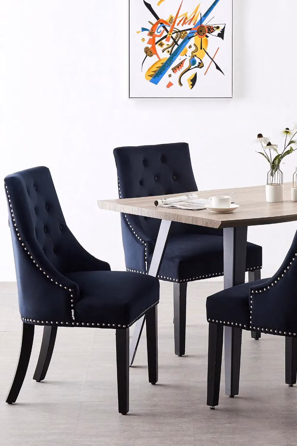 Life Interiors Set of 2 Black Velvet Upholstered Dining Chairs with Solid Wood Legs – 6