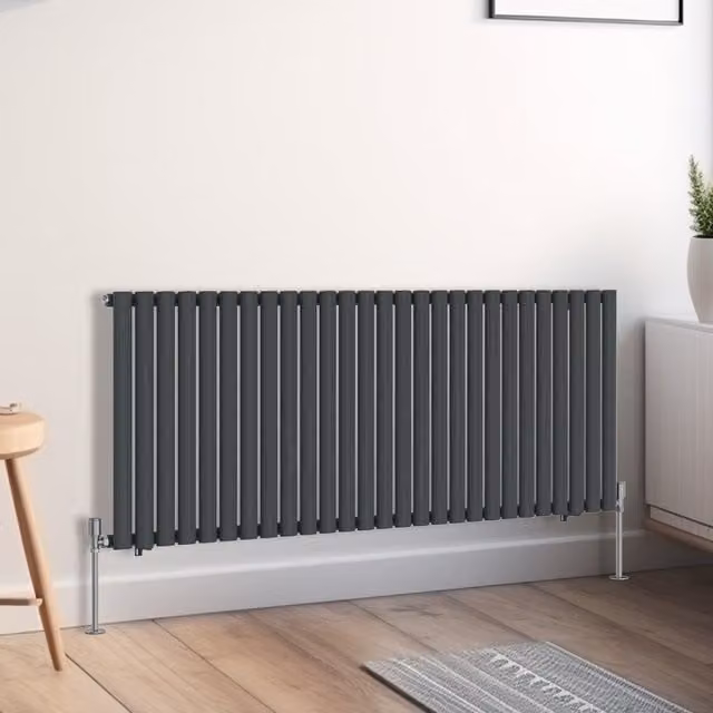 Right Radiators Oval Single Panel Horizontal Radiator in Anthracite Grey, Height: 60 cm, Width: 159.3 cm