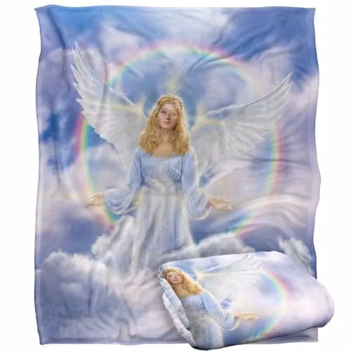 JQ Licensing Jlo Angel Rainbow Silky Touch Super Soft Fleece Throw Blanket, Multicolour and White, W/D/H: 152 x 127 cm