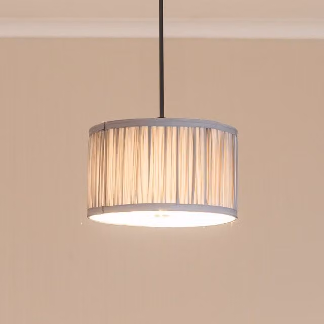 ValueLights Jess Powder Blue Fabric Ruched Pleated Drum Lampshade with LED Bulb, Width: 25 cm – 1