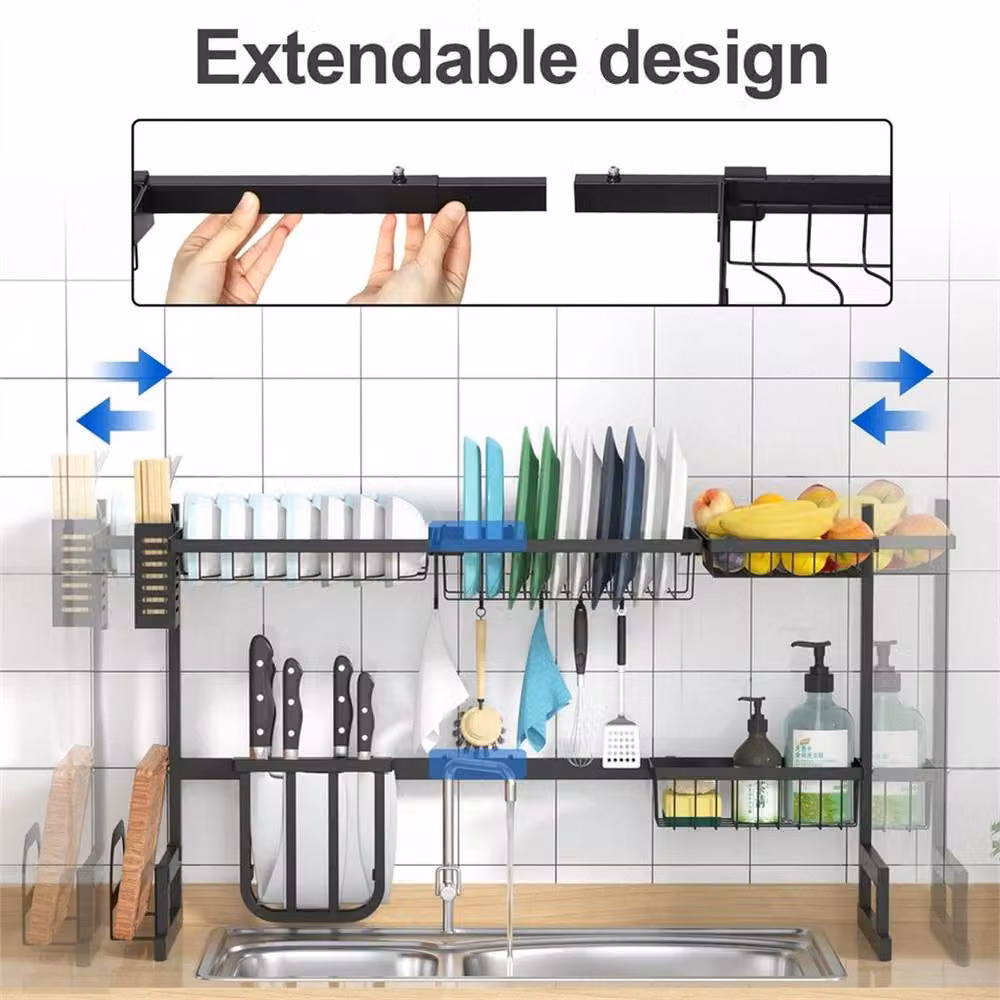 Kelvenix Expandable Over Sink Dish Drainer Drying Rack in Black Coated Steel – 5