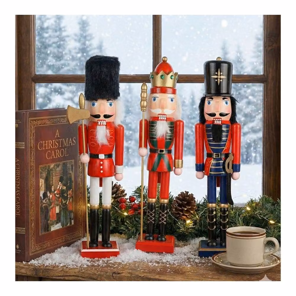 ILFD Group Ltd Classic Multicolour Wooden Nutcracker Christmas Tabletop Decorations, Set of 3, Height: 38 cm – 2