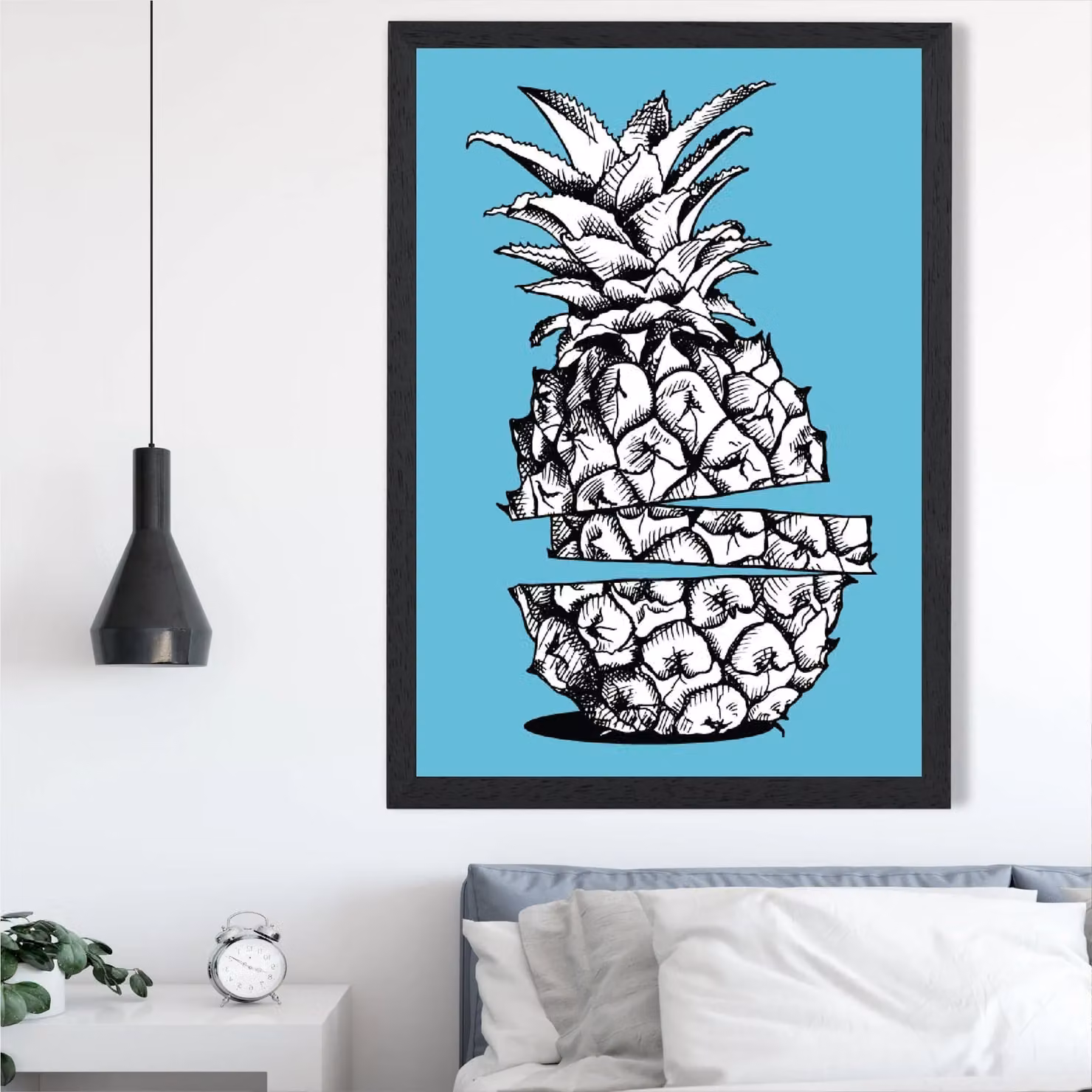 ARTZE Sketch Pineapple Botanical Illustration Framed Print in Blue and Black – 2