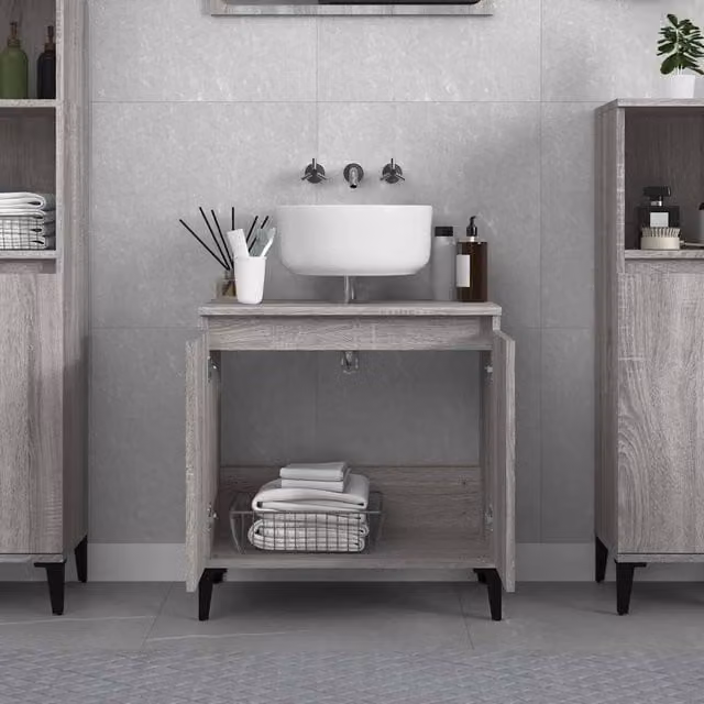 Berkfield Home Grey Sonoma Freestanding Bathroom Sink Cabinet W/D/H: 58 x 33 x 60 cm