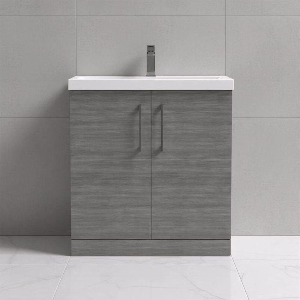 Balterley Anthracite Woodgrain 2-Door Freestanding Bathroom Floor Vanity Unit with Basin, Width: 80 cm – 2