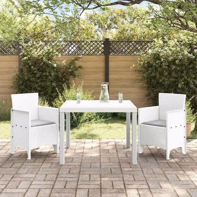 Berkfield Home 3 Piece White Poly Rattan Garden Dining Set with Cushions