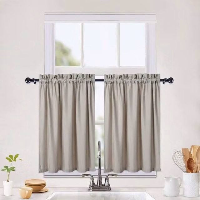London Boutique 2-Piece Waterproof Embossed Seersucker Texture Curtains in Beige, W/H: 76.2 x 114.3 cm