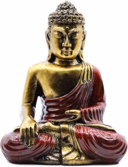 KDMD Red and Gold Bali Hand-Painted Varada Buddha Statue, Large Ethnic Resin Tabletop Art