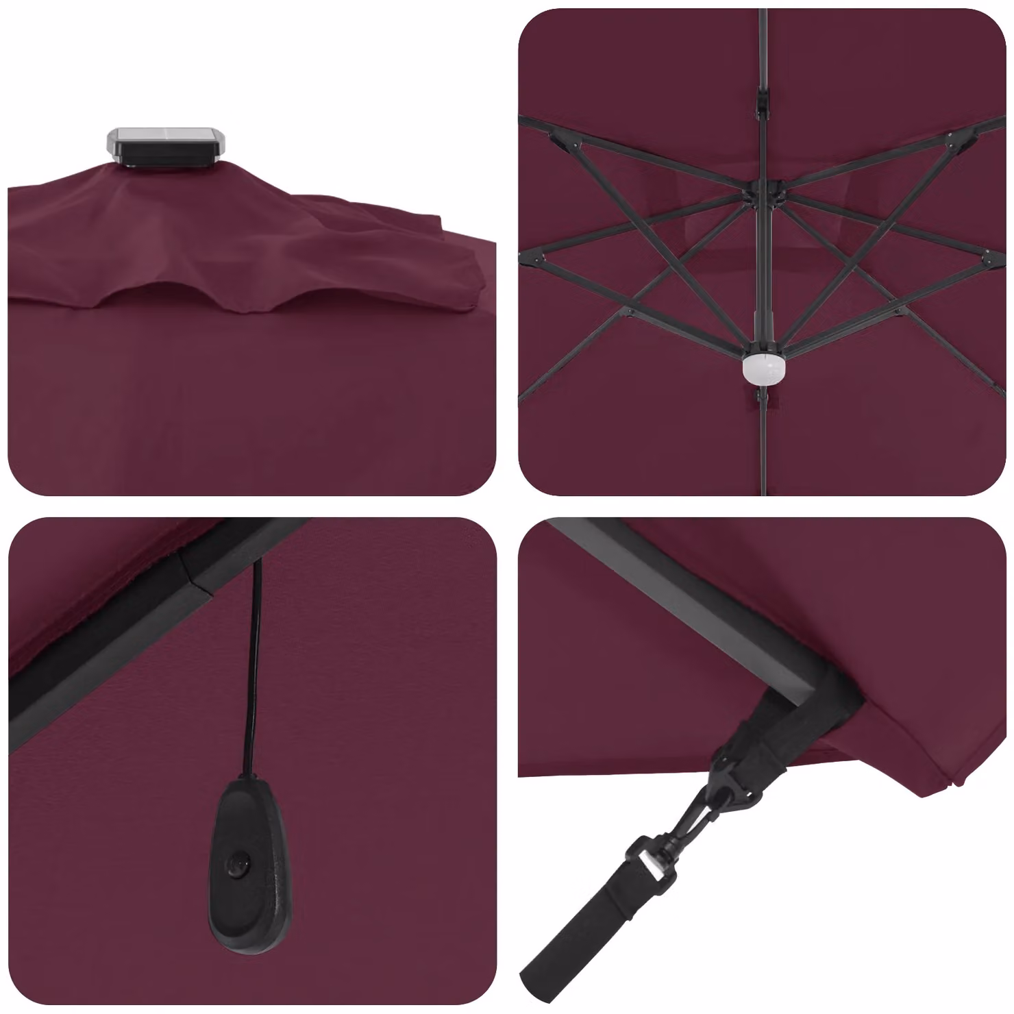 Berkfield Home Roma Cantilever Parasol with LEDs in Bordeaux Red, Aluminium, W/D/H: 285 x 284 x 270 cm – 3