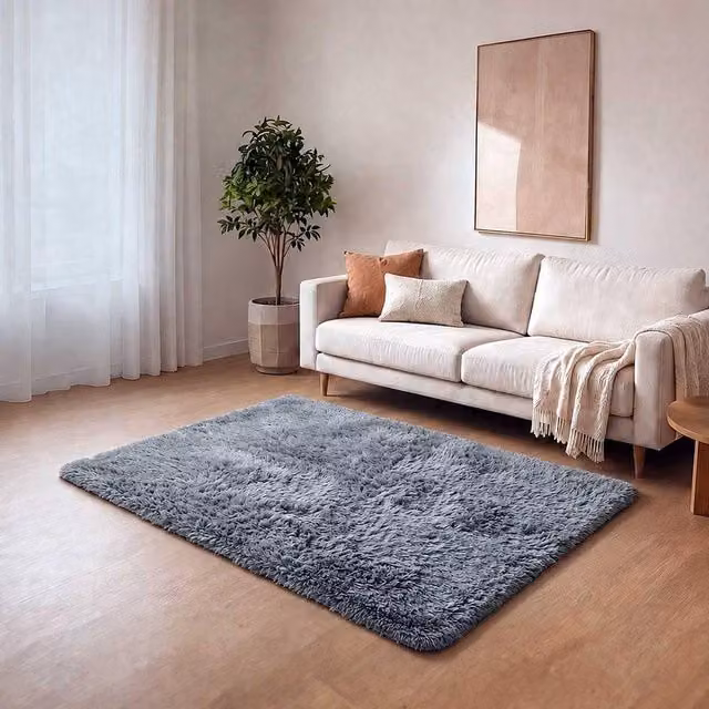 Marlow Grey Fluffy Soft Pile Polyester Rug with Rebound Foam and Non-Slip Base, W: 120 cm x D: 160 cm
