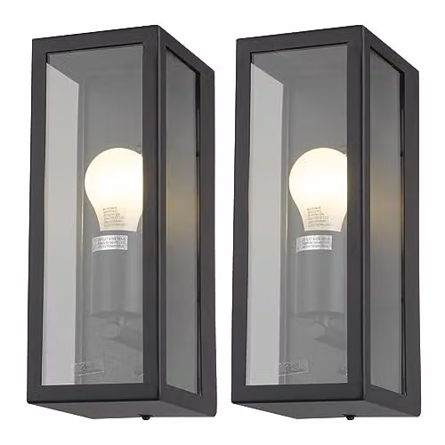 First Choice Lighting Montrose Set of 2 Black Outdoor Wall Lights with Transparent Glass – 6